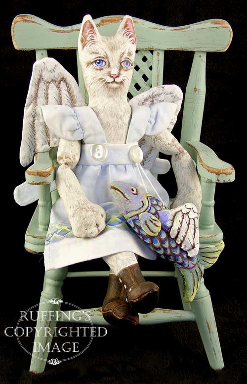 Angelicat and Angelifish, Original One-of-a-kind Folk Art Cat and Fish Angel Dolls by Max Bailey