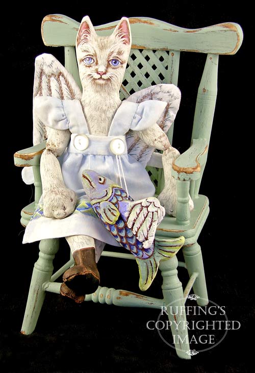 Angelicat and Angelifish, Original One-of-a-kind Folk Art Cat and Fish Angel Dolls by Max Bailey