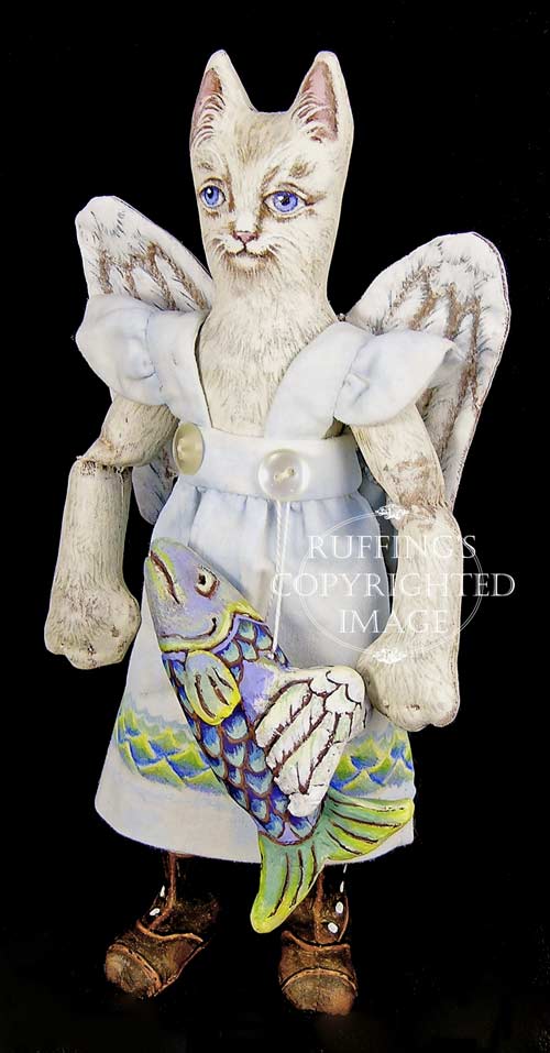 Angelicat and Angelifish, Original One-of-a-kind Folk Art Cat and Fish Angel Dolls by Max Bailey