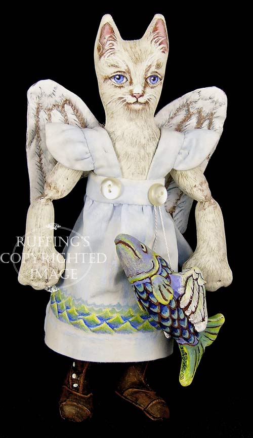 Angelicat and Angelifish, Original One-of-a-kind Folk Art Cat and Fish Angel Dolls by Max Bailey