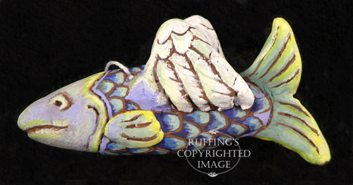 Angelicat and Angelifish, Original One-of-a-kind Folk Art Cat and Fish Angel Dolls by Max Bailey