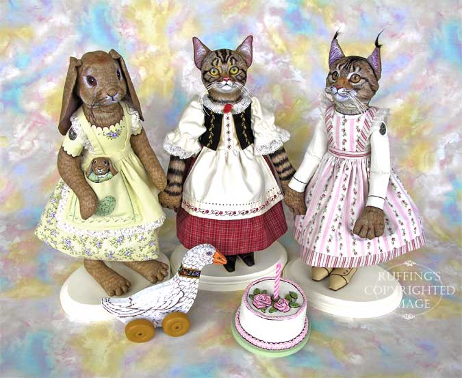 Beatrice, Heidi, and Chelsea Original Folk Art Dolls by Max Bailey and Elizabeth Ruffing