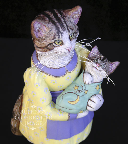 Belinda and BoBo, Original One-of-a-kind Tabby Cat Mother and Kitten Art Doll Figurine by Max Bailey