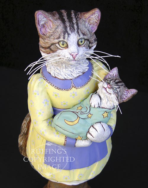 Belinda and BoBo Original Tabby Cat Mother and Kitten Folk Art Dolls by Max Bailey