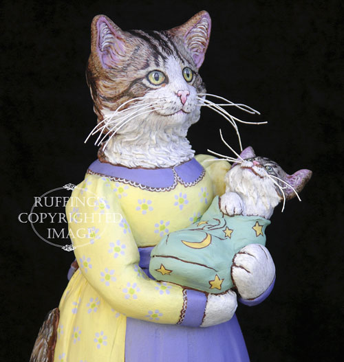 Belinda and BoBo, Original One-of-a-kind Tabby Cat Mother and Kitten Art Doll Figurine by Max Bailey
