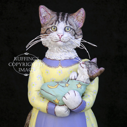 Belinda and BoBo, Original One-of-a-kind Tabby Cat Mother and Kitten Art Doll Figurine by Max Bailey