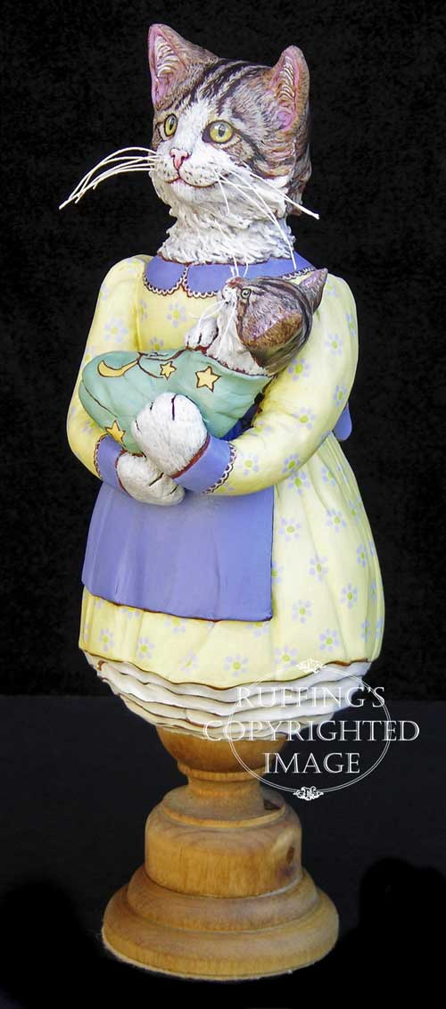 Belinda and BoBo, Original One-of-a-kind Tabby Cat Mother and Kitten Art Doll Figurine by Max Bailey