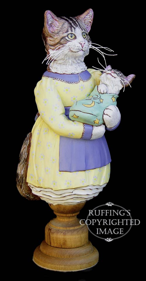 Belinda and BoBo, Original One-of-a-kind Tabby Cat Mother and Kitten Art Doll Figurine by Max Bailey
