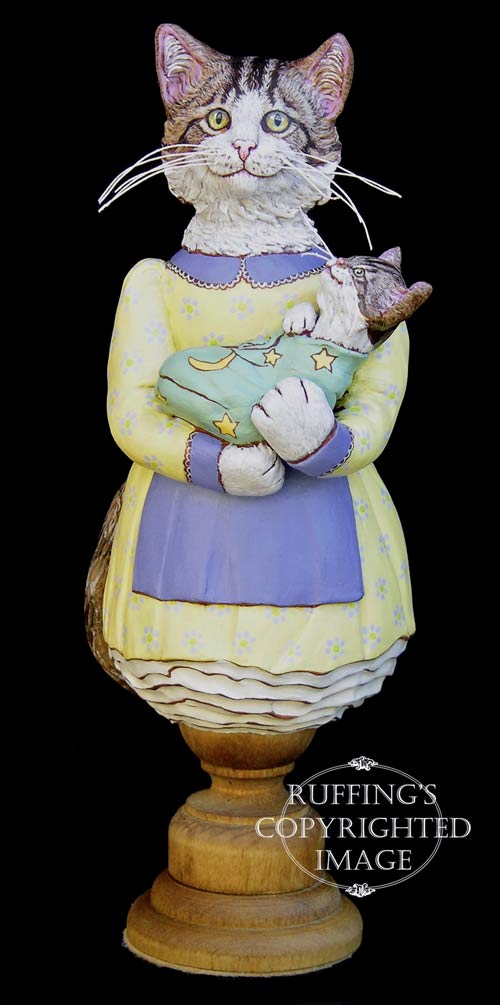 Belinda and BoBo, Original One-of-a-kind Tabby Cat Mother and Kitten Art Doll Figurine by Max Bailey