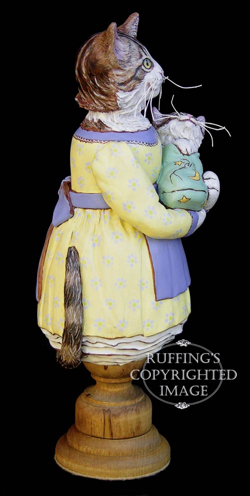 Belinda and BoBo, Original One-of-a-kind Tabby Cat Mother and Kitten Art Doll Figurine by Max Bailey