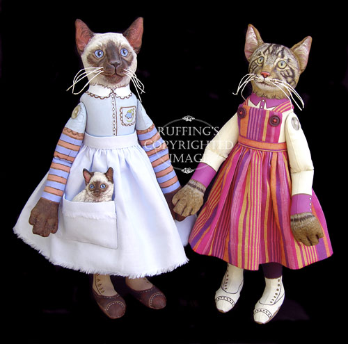 Bluebell, Bridget, and Daphne Original One-of-a-kind Folk Cat Art Dolls by Max Bailey