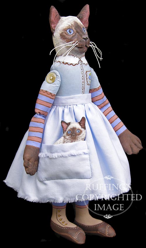 Bluebell and Bridget Original One-of-a-kind Siamese Cat and Kitten Folk Art Dolls by Max Bailey
