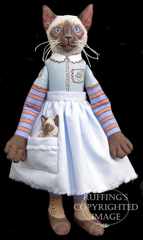 Bluebell and Bridget Original One-of-a-kind Siamese Cat and Kitten Folk Art Dolls by Max Bailey