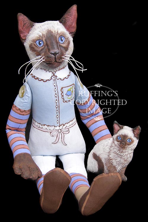 Bluebell and Bridget Original One-of-a-kind Siamese Cat and Kitten Folk Art Dolls by Max Bailey