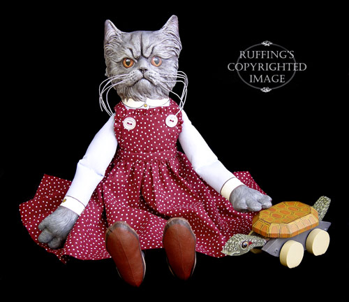 Crabby Alice Original One-of-a-kind Blue Persian Folk Art Cat Doll by Max Bailey