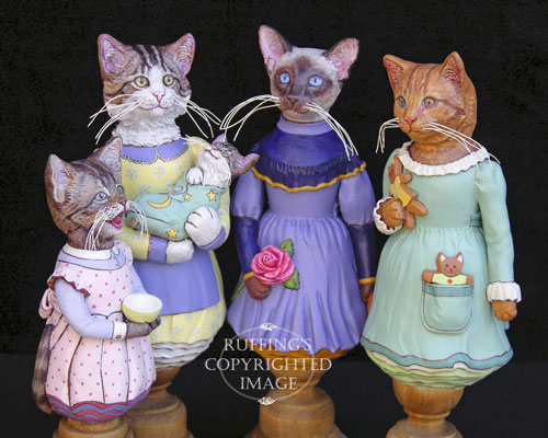 Crybaby, Belinda and BoBo, Isadora, and Ginnie, Original Folk Art Cat Doll Figurines by Max Bailey
