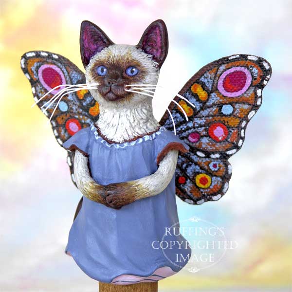 Crystal the Siamese Pixie Kitten Original Fairy Cat Folk Art Doll Figurine by Max Bailey