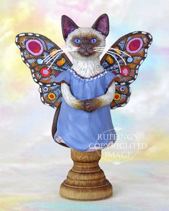 Crystal the Siamese Pixie Kitten Original Fairy Cat Folk Art Doll Figurine by Max Bailey