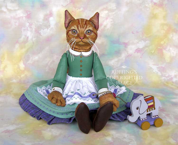 Emily and Edwin Original Folk Art Ginger Tabby Cat Doll and Elephant by Max Bailey and Elizabeth Ruffing