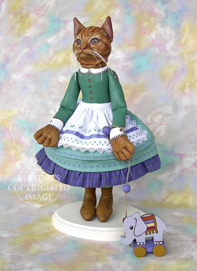 Emily and Edwin Original Folk Art Ginger Tabby Cat Doll and Elephant by Max Bailey and Elizabeth Ruffing