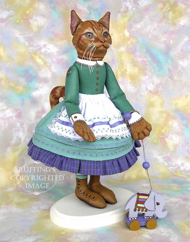 Emily and Edwin Original Folk Art Ginger Tabby Cat Doll and Elephant by Max Bailey and Elizabeth Ruffing
