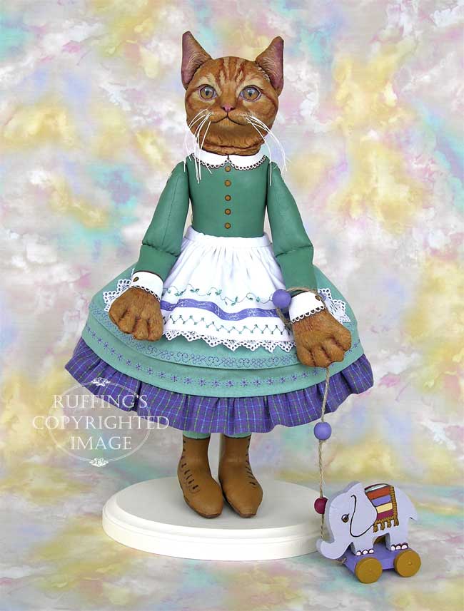 Emily and Edwin Original Folk Art Ginger Tabby Cat Doll and Elephant by Max Bailey and Elizabeth Ruffing