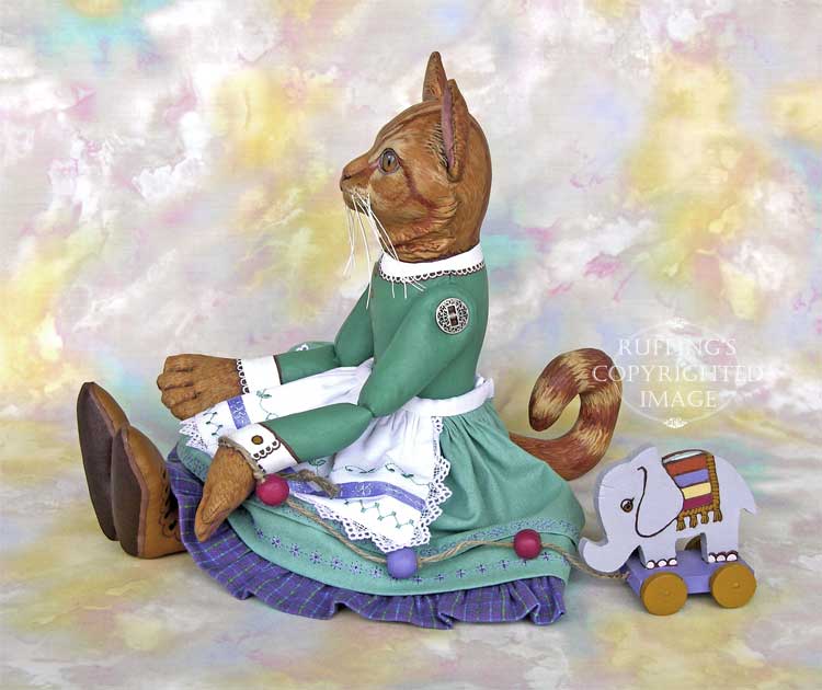 Emily and Edwin Original Folk Art Ginger Tabby Cat Doll and Elephant by Max Bailey and Elizabeth Ruffing