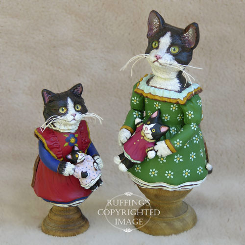 Emmy and Wanda the Tuxedo Cat Original Folk Art Doll Figurines by Max Bailey