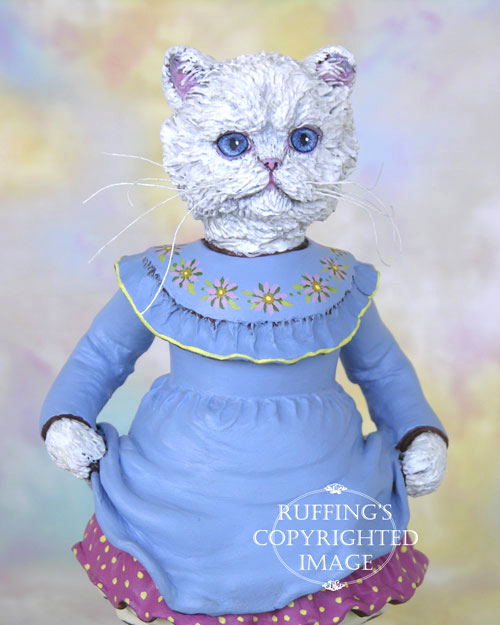 Floradora Original One-of-a-kind White Persian Kitten Folk Art Cat Doll Figurine by Max Bailey