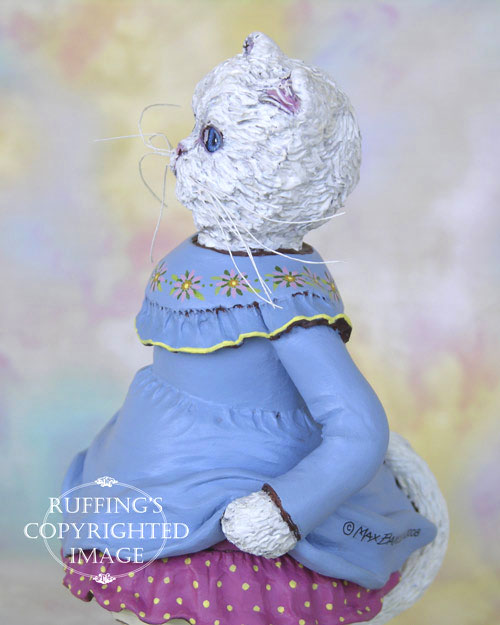 Floradora, Original one-of-a-kind White Persian Folk Art Cat Doll Figurine by Max Bailey
