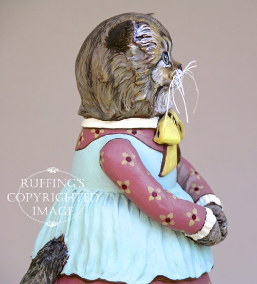 Fluffy, Original one-of-a-kind Persian Tabby Cat Folk Art Doll Figurine by Max Bailey
