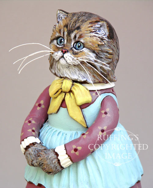 Fluffy, Original one-of-a-kind Persian Tabby Cat Folk Art Doll Figurine by Max Bailey