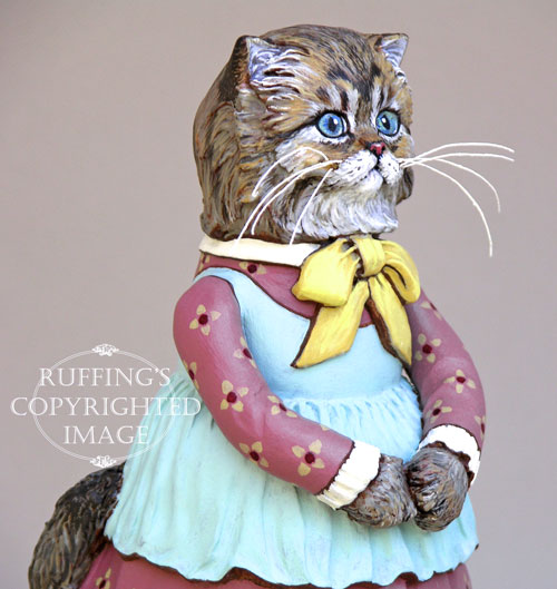 Fluffy, Original one-of-a-kind Persian Tabby Cat Folk Art Doll Figurine by Max Bailey