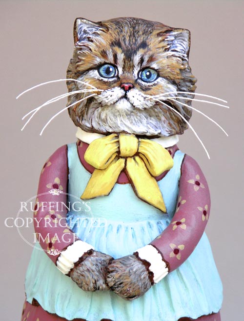 Fluffy, Original one-of-a-kind Persian Tabby Cat Folk Art Doll Figurine by Max Bailey