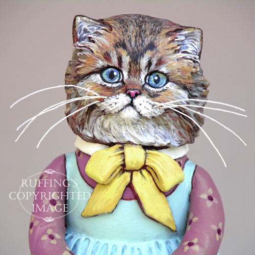 Fluffy, Original one-of-a-kind Persian Tabby Cat Folk Art Doll Figurine by Max Bailey