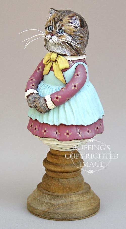 Fluffy, Original one-of-a-kind Persian Tabby Cat Folk Art Doll Figurine by Max Bailey