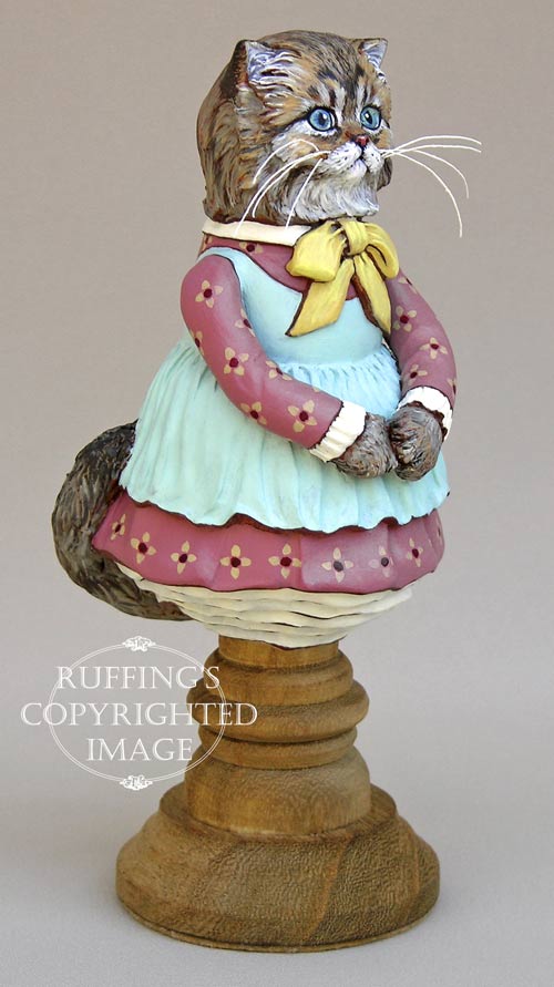 Fluffy, Original one-of-a-kind Persian Tabby Cat Folk Art Doll Figurine by Max Bailey