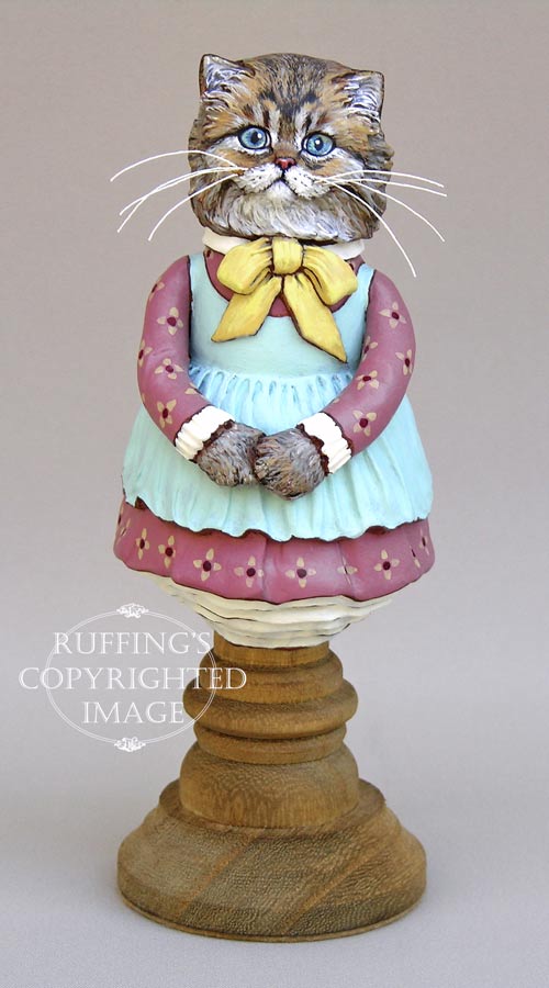 Fluffy, Original one-of-a-kind Persian Tabby Cat Folk Art Doll Figurine by Max Bailey