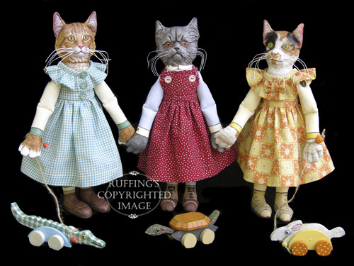 Ginger, Alice, and Hedda, Original One-of-a-kind Folk Art Cat Dolls by Max Bailey