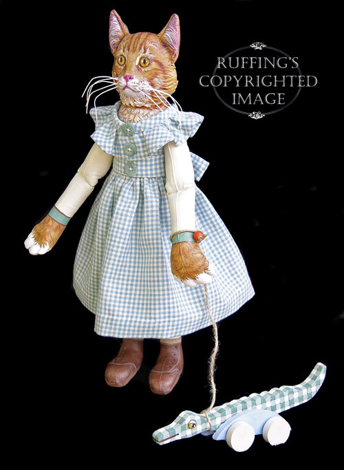 Ginger and George, Original One-of-a-kind Folk Art Tabby Cat Doll with Alligatorby Max Bailey