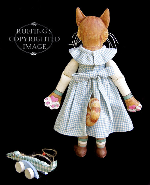 Ginger and George, Original One-of-a-kind Folk Art Tabby Cat Doll with Alligatorby Max Bailey