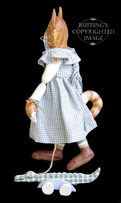 Ginger and George, Original One-of-a-kind Folk Art Tabby Cat Doll with Alligatorby Max Bailey