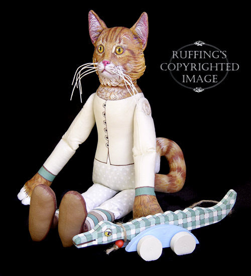 Ginger and George, Original One-of-a-kind Folk Art Tabby Cat Doll with Alligatorby Max Bailey