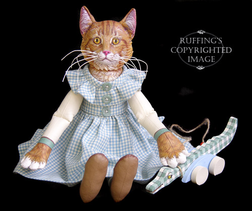 Ginger and George, Original One-of-a-kind Folk Art Tabby Cat Doll with Alligatorby Max Bailey