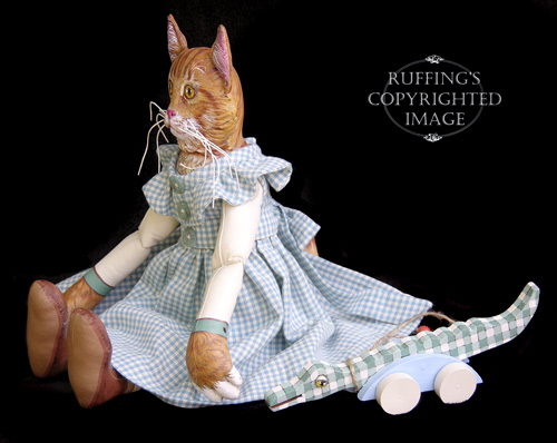 Ginger and George, Original One-of-a-kind Folk Art Tabby Cat Doll with Alligatorby Max Bailey