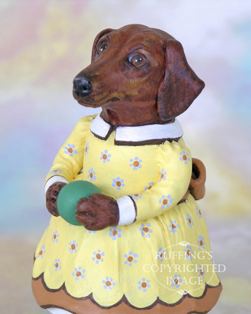 Janie the Dachshund, Original One-of-a-kind Folk Art Dog Doll Figurine by Max Bailey