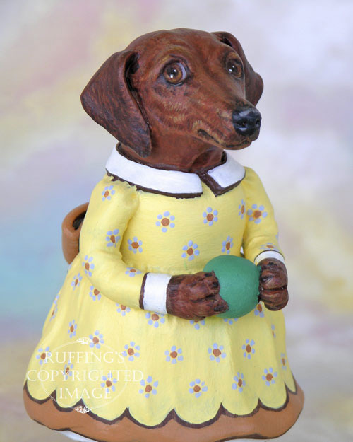 Janie the Dachshund, Original One-of-a-kind Folk Art Dog Doll Figurine by Max Bailey