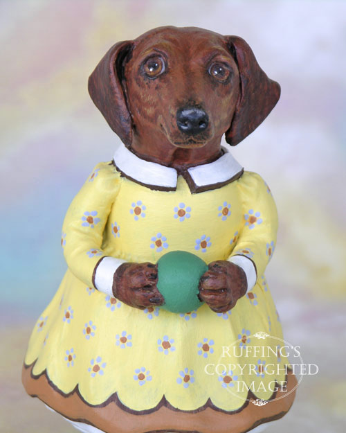 Janie the Dachshund, Original One-of-a-kind Folk Art Dog Doll Figurine by Max Bailey