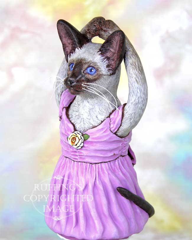 Jazzie the Siamese Ballerina, Original One-of-a-kind Cat Folk Art Doll Figurine by Max Bailey