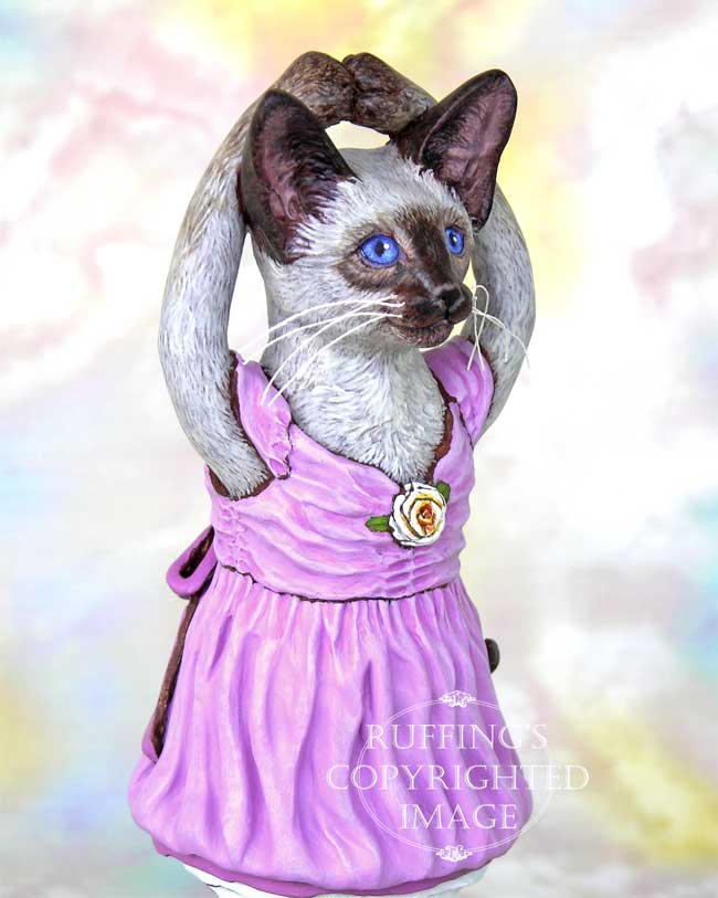 Jazzie the Siamese Ballerina, Original One-of-a-kind Cat Folk Art Doll Figurine by Max Bailey
